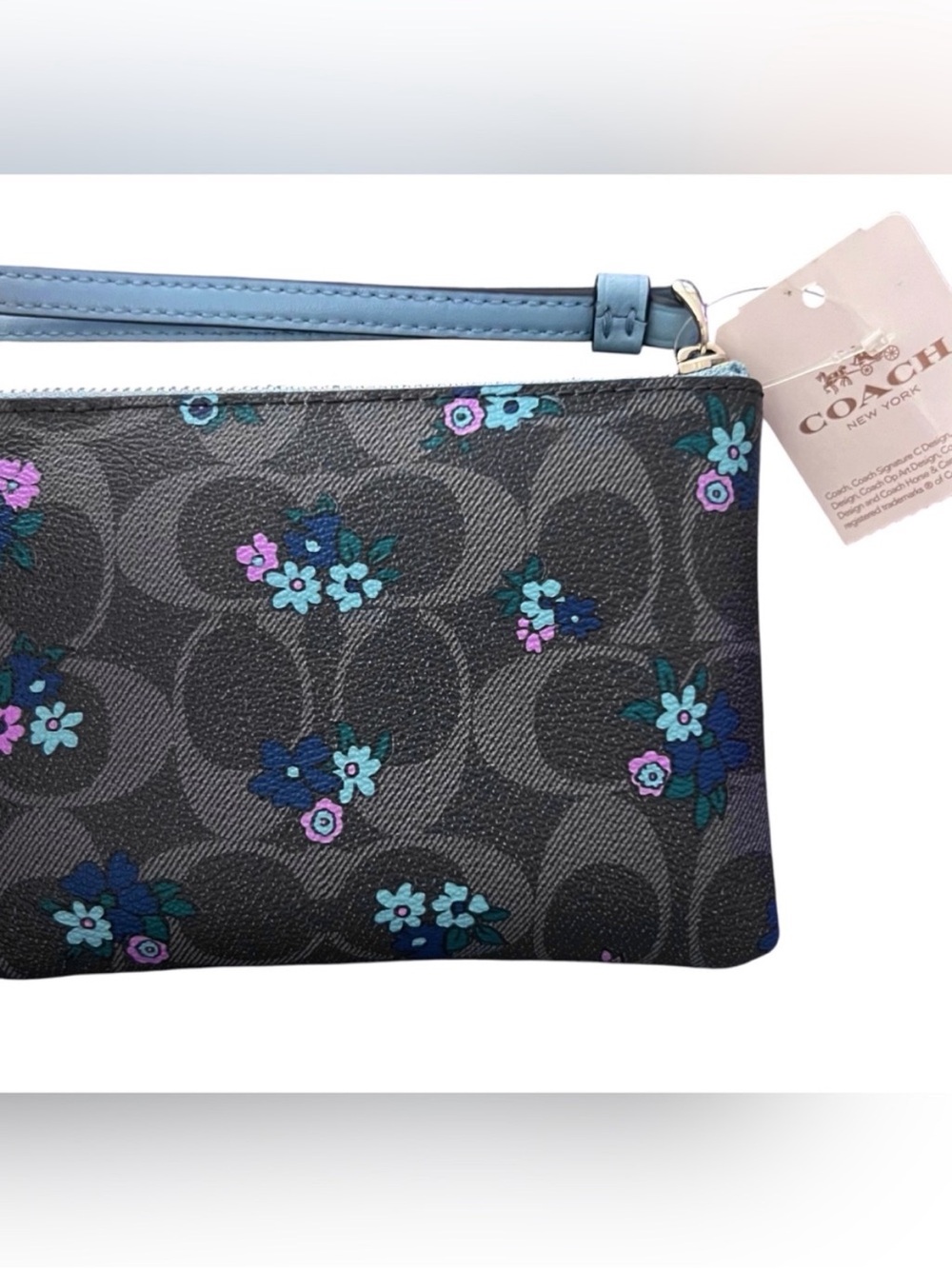 NWT Coach Signature C Ranch Floral Large Wristlet Cobalt Blue Purple